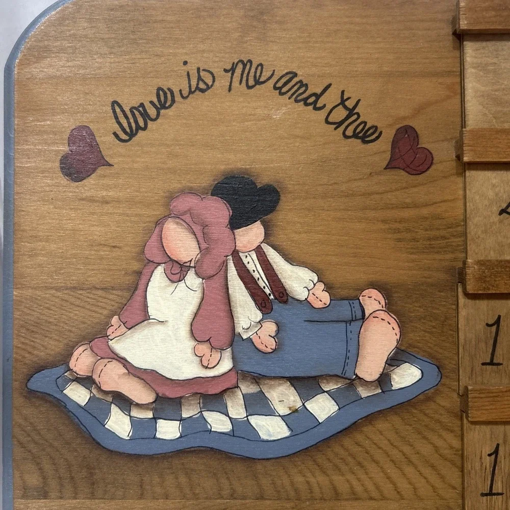 Vintage homemade wooden calendar interchangeable entres for each month Hearts